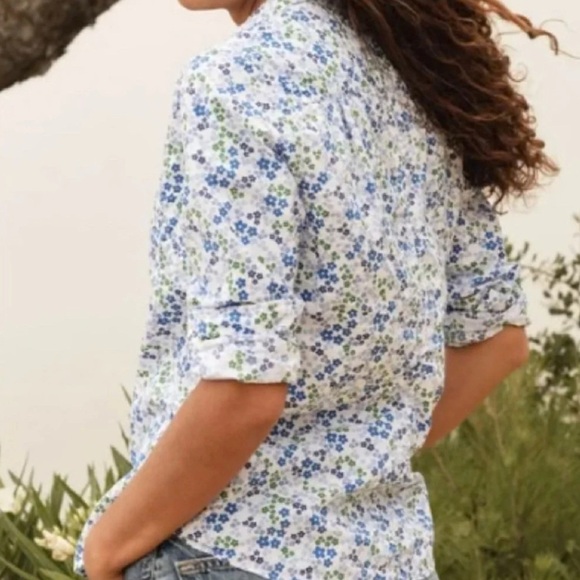 Frank & Eileen Barry Signature Crinkle Cotton Button Up Shirt Blue-Green Floral - Picture 2 of 11